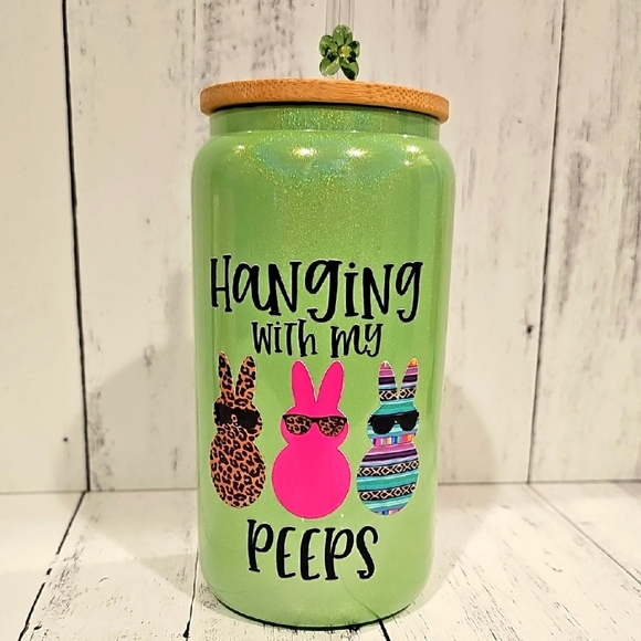 Hand Crafted Other - Green Bunny "Peeps" Glass Jar